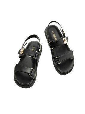 Dream Paris Black Two Strap Slingback Flat Sandals Open Toe Casual Summer